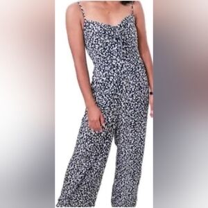 J. Crew Tie Front Wide Leg Floral Blue and White Jumpsuit- Size 0